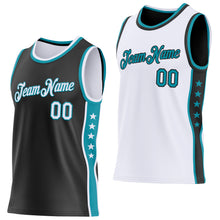 Laden Sie das Bild in den Galerie-Viewer, Custom Reversible Black White-Teal Double Side Star Sublimation Basketball Suit Jersey