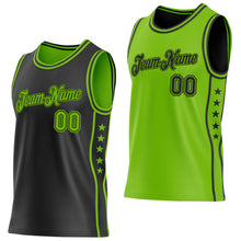 Load image into Gallery viewer, Custom Reversible Black Neon Green Double Side Star Sublimation Basketball Suit Jersey