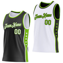 Load image into Gallery viewer, Custom Reversible Black White-Neon Green Double Side Star Sublimation Basketball Suit Jersey
