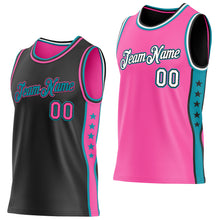 Laden Sie das Bild in den Galerie-Viewer, Custom Reversible Black Pink-Teal Double Side Star Sublimation Basketball Suit Jersey