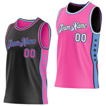 Загрузить изображение в средство просмотра галереи, Custom Reversible Black Pink-Lakes Blue Double Side Star Sublimation Basketball Suit Jersey