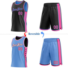 Laden Sie das Bild in den Galerie-Viewer, Custom Reversible Black Pink-Lakes Blue Double Side Star Sublimation Basketball Suit Jersey