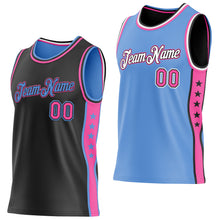 Laden Sie das Bild in den Galerie-Viewer, Custom Reversible Black Pink-Lakes Blue Double Side Star Sublimation Basketball Suit Jersey