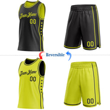 Load image into Gallery viewer, Custom Reversible Black Neon Yellow Double Side Star Sublimation Basketball Suit Jersey
