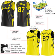 Загрузить изображение в средство просмотра галереи, Custom Reversible Black Light Yellow Double Side Star Sublimation Basketball Suit Jersey