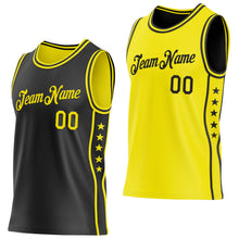 Загрузить изображение в средство просмотра галереи, Custom Reversible Black Light Yellow Double Side Star Sublimation Basketball Suit Jersey