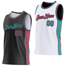 Load image into Gallery viewer, Custom Reversible Black Neon Pink-Aqua Double Side Star Sublimation Basketball Suit Jersey