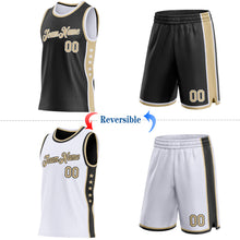 Load image into Gallery viewer, Custom Reversible Black Vegas Gold-White Double Side Star Sublimation Basketball Suit Jersey