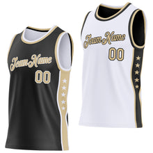 Load image into Gallery viewer, Custom Reversible Black Vegas Gold-White Double Side Star Sublimation Basketball Suit Jersey