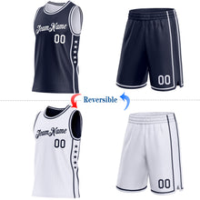 Загрузить изображение в средство просмотра галереи, Custom Reversible Navy White Double Side Star Sublimation Basketball Suit Jersey