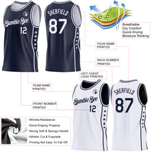 Загрузить изображение в средство просмотра галереи, Custom Reversible Navy White Double Side Star Sublimation Basketball Suit Jersey