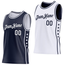 Загрузить изображение в средство просмотра галереи, Custom Reversible Navy White Double Side Star Sublimation Basketball Suit Jersey