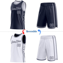 Load image into Gallery viewer, Custom Reversible Navy White Double Side Star Sublimation Basketball Suit Jersey
