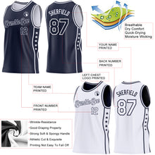 Load image into Gallery viewer, Custom Reversible Navy White Double Side Star Sublimation Basketball Suit Jersey