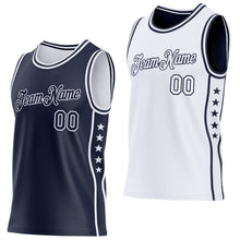 Load image into Gallery viewer, Custom Reversible Navy White Double Side Star Sublimation Basketball Suit Jersey
