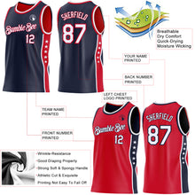 Laden Sie das Bild in den Galerie-Viewer, Custom Reversible Navy White-Red Double Side Star Sublimation Basketball Suit Jersey