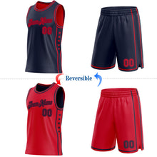 Laden Sie das Bild in den Galerie-Viewer, Custom Reversible Navy Red Double Side Star Sublimation Basketball Suit Jersey