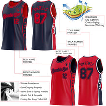 Laden Sie das Bild in den Galerie-Viewer, Custom Reversible Navy Red Double Side Star Sublimation Basketball Suit Jersey