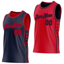 Laden Sie das Bild in den Galerie-Viewer, Custom Reversible Navy Red Double Side Star Sublimation Basketball Suit Jersey