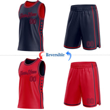 Load image into Gallery viewer, Custom Reversible Navy Red Double Side Star Sublimation Basketball Suit Jersey