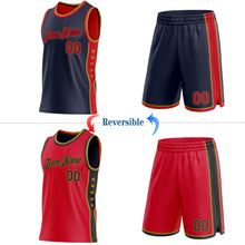 Загрузить изображение в средство просмотра галереи, Custom Reversible Navy Red-Old Gold Double Side Star Sublimation Basketball Suit Jersey