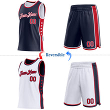 Load image into Gallery viewer, Custom Reversible Navy Red-White Double Side Star Sublimation Basketball Suit Jersey