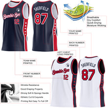 Load image into Gallery viewer, Custom Reversible Navy Red-White Double Side Star Sublimation Basketball Suit Jersey