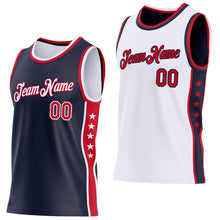 Load image into Gallery viewer, Custom Reversible Navy Red-White Double Side Star Sublimation Basketball Suit Jersey