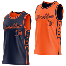 Load image into Gallery viewer, Custom Reversible Navy Orange Double Side Star Sublimation Basketball Suit Jersey