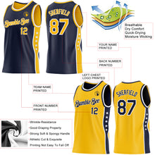 Laden Sie das Bild in den Galerie-Viewer, Custom Reversible Navy Gold-White Double Side Star Sublimation Basketball Suit Jersey