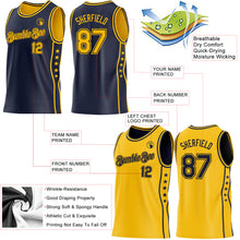 Load image into Gallery viewer, Custom Reversible Navy Gold Double Side Star Sublimation Basketball Suit Jersey