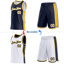Charger l'image dans la galerie, Custom Reversible Navy White-Gold Double Side Star Sublimation Basketball Suit Jersey