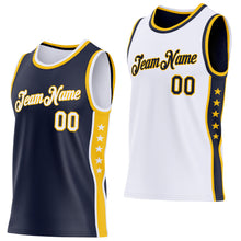Charger l'image dans la galerie, Custom Reversible Navy White-Gold Double Side Star Sublimation Basketball Suit Jersey