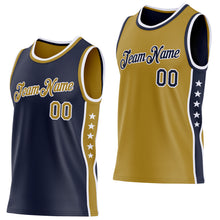 Load image into Gallery viewer, Custom Reversible Navy Old Gold-White Double Side Star Sublimation Basketball Suit Jersey