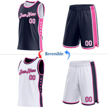Load image into Gallery viewer, Custom Reversible Navy White-Pink Double Side Star Sublimation Basketball Suit Jersey