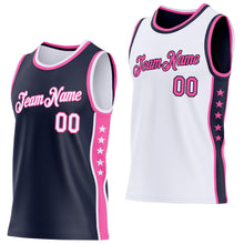 Load image into Gallery viewer, Custom Reversible Navy White-Pink Double Side Star Sublimation Basketball Suit Jersey