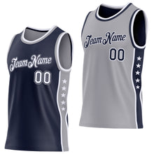 Загрузить изображение в средство просмотра галереи, Custom Reversible Navy White-Gray Double Side Star Sublimation Basketball Suit Jersey