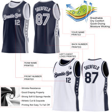 Load image into Gallery viewer, Custom Reversible Navy Gray-White Double Side Star Sublimation Basketball Suit Jersey