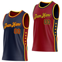 Load image into Gallery viewer, Custom Reversible Navy Crimson-Gold Double Side Star Sublimation Basketball Suit Jersey