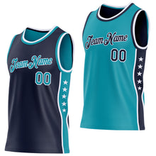 Load image into Gallery viewer, Custom Reversible Navy Teal-White Double Side Star Sublimation Basketball Suit Jersey