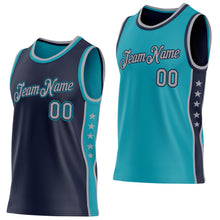 Charger l'image dans la galerie, Custom Reversible Navy Gray-Teal Double Side Star Sublimation Basketball Suit Jersey