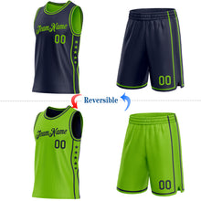 Load image into Gallery viewer, Custom Reversible Navy Neon Green Double Side Star Sublimation Basketball Suit Jersey