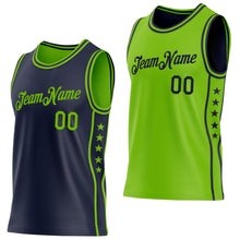 Load image into Gallery viewer, Custom Reversible Navy Neon Green Double Side Star Sublimation Basketball Suit Jersey