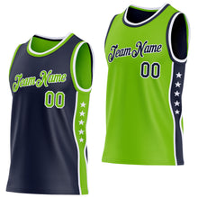 Charger l'image dans la galerie, Custom Reversible Navy Neon Green-White Double Side Star Sublimation Basketball Suit Jersey