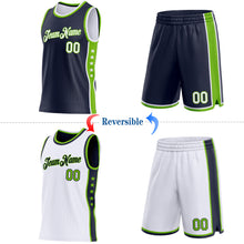 Charger l'image dans la galerie, Custom Reversible Navy White-Neon Green Double Side Star Sublimation Basketball Suit Jersey