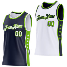 Charger l'image dans la galerie, Custom Reversible Navy White-Neon Green Double Side Star Sublimation Basketball Suit Jersey