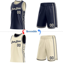 Charger l'image dans la galerie, Custom Reversible Navy Cream Double Side Star Sublimation Basketball Suit Jersey
