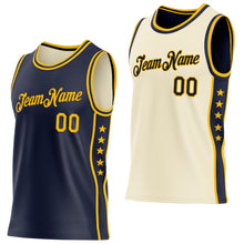 Load image into Gallery viewer, Custom Reversible Navy Gold Double Side Star Sublimation Basketball Suit Jersey
