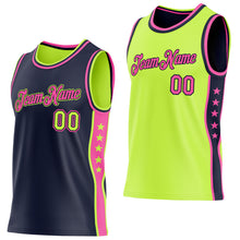 Charger l'image dans la galerie, Custom Reversible Navy Neon Green-Pink Double Side Star Sublimation Basketball Suit Jersey