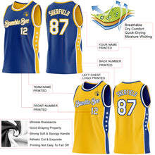 Laden Sie das Bild in den Galerie-Viewer, Custom Reversible Royal White-Gold Double Side Star Sublimation Basketball Suit Jersey